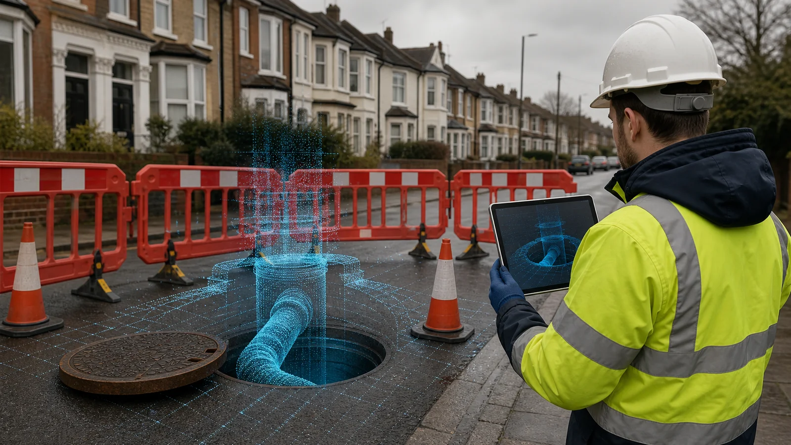 Surveyor scanning a manhole with iPad LiDAR
