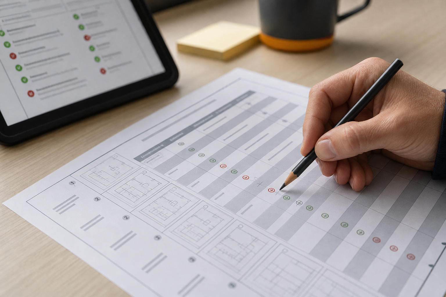 Validation checklist beside inspection sheet before publish